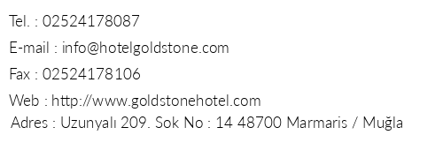 Goldstone Hotel Marmaris telefon numaralar, faks, e-mail, posta adresi ve iletiim bilgileri